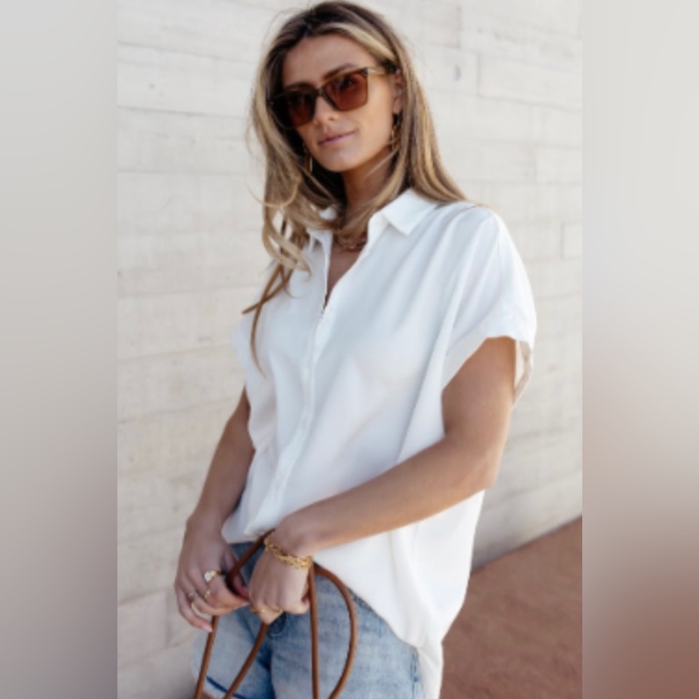 Bohme Oversized Short-Sleeve Button-Down Top